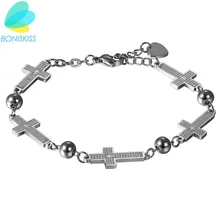 Boniskiss Украшения для тела Faith Кристиан Нержавеющая сталь Для мужчин крест Браслеты состояние Для мужчин t в Корейском стиле браслет Для женщин невесты подарок