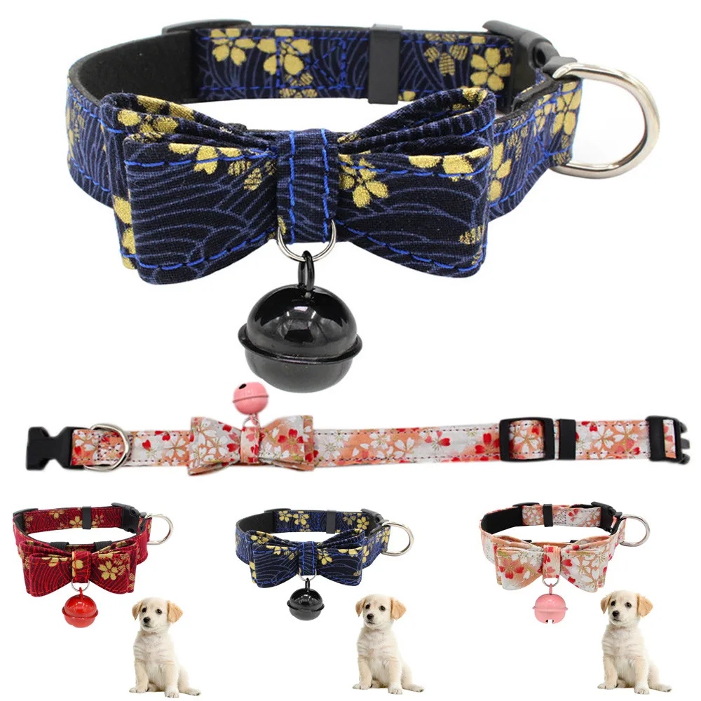 

Adjustable Bow Necklace Printed Collar With Bell Dog Puppy Pet Dog Collars Outdoor Security Training Dog Harness Pet Supplies
