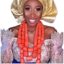 Fantastic Wedding Coral Beads Bridal Jewelry Set Big Design Jewellery Set African Nigerian Beads Necklace Set Free Ship 2018 New 2017 new design handmade coral beads statement necklace set nigerian wedding african beads lace jewelry set free shipping abk849