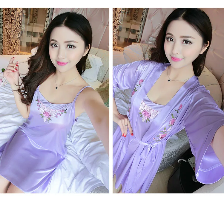 Комплект(платье+ верхняя одежда) ночная рубашка, ночная рубашка, сексуальное ночное белье, кружевное лоскутное женское белье, ночная рубашка, шелковое платье, ночная рубашка