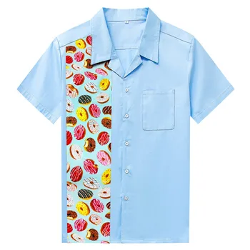 

Fashion Men Shirt Short Sleeve Cotton Doughnut Print Casual Shirts Men Big Sizes camisa masculina regular fit party clothing