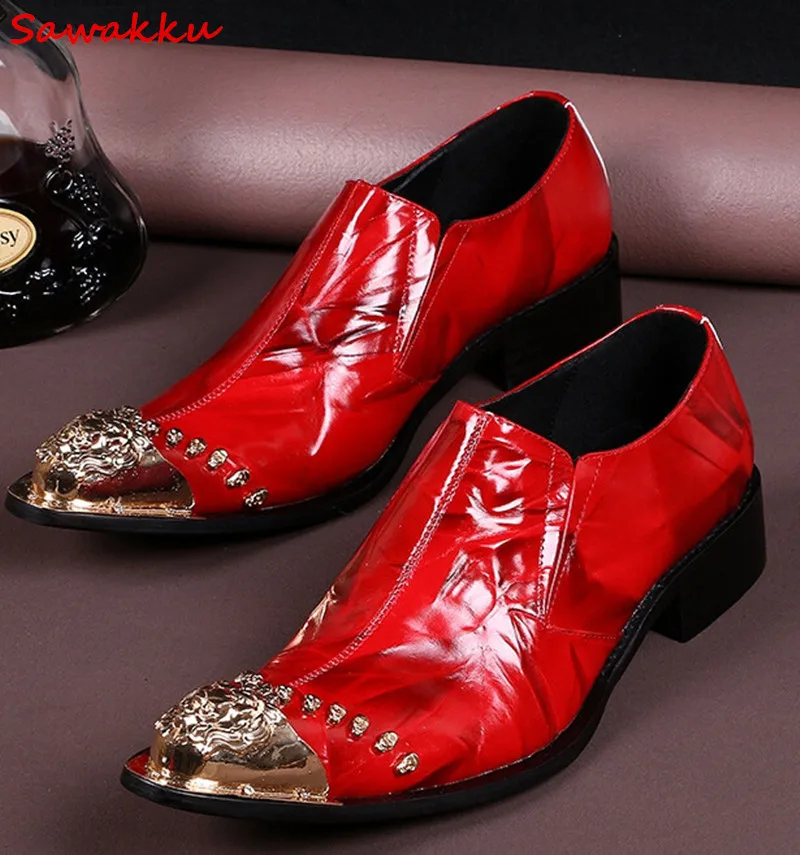 

British Style Mens Formal Dress Shoes Metal Toe Genuine Leather Snakeskin Print Lace Up Wedding Male Shoes Zapatos Hombre 2019