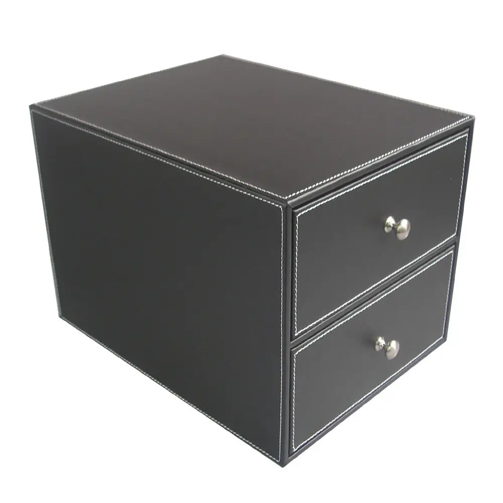 File Box 2 Drawer 2 Layer Pu Leather File Cabinet Desk Organizer