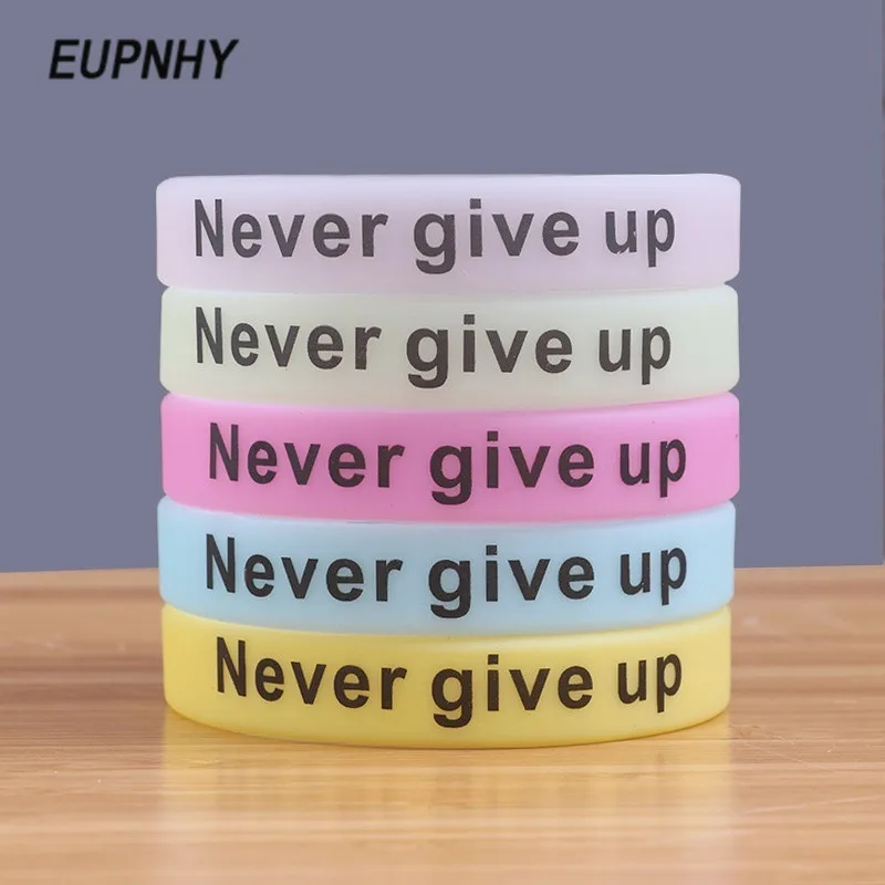 EUPNHY 1 шт./5 шт. светящийся в темноте Силиконовый спортивный браслет с надписью Never