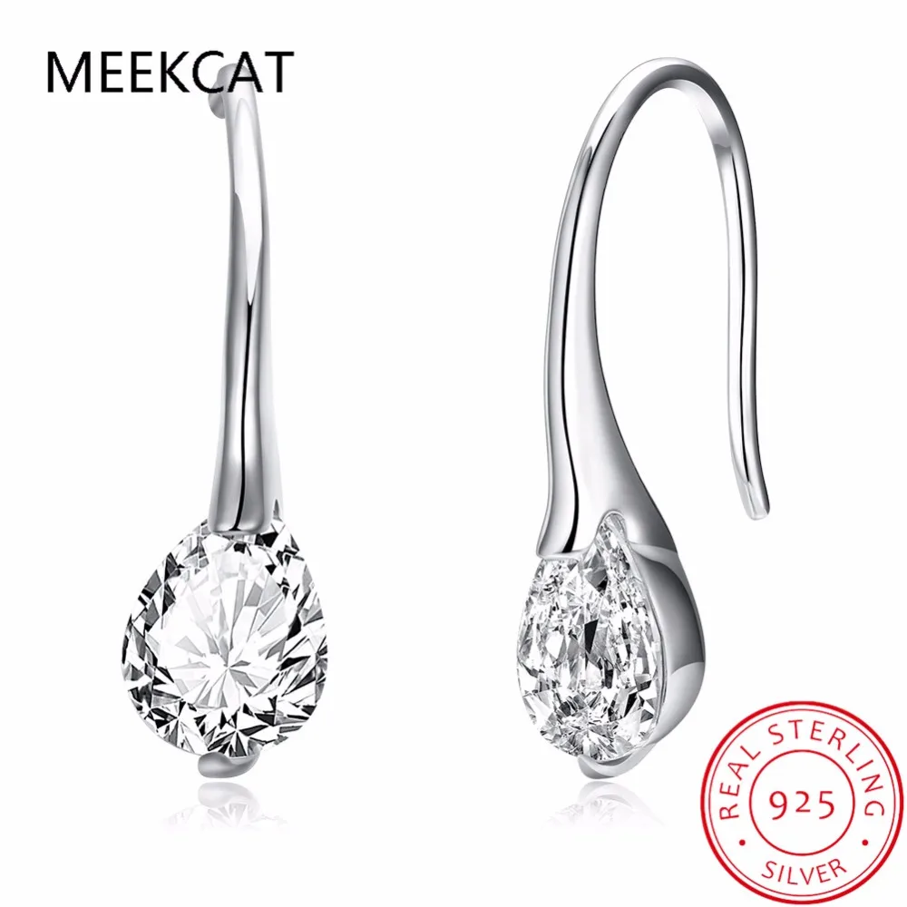 

MEEKCAT 925 Sterling Silver Water drop Zircon Stud Earrings for Women Brincos de Feminino Trendy Crystal Fashion Jewelry