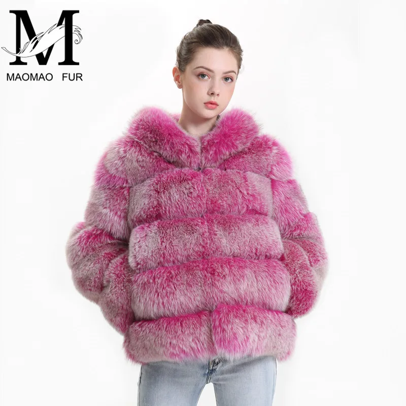 Real Fox Fur Coat Women Winter 2018 Fashion Natural Fox Fur Jacket with Hood Outfit Hoodies Genuine Real Fur Hooded Coat Female
