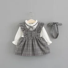 Новое милое платье для маленьких девочек vestido infantil платье в духе колледжа для девочек осеннее длинное платье из двух предметов с длинными рукавами для детей от 0 до 3 лет