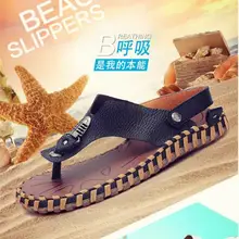 Мужские сандалии; Новинка года; летние популярные шлепанцы; кожаные пляжные мужские шлепанцы на плоской подошве в римском стиле