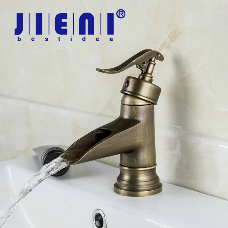 

JIENI Waterfall Basin Faucet Deck Mounted Single Handle Antique Brass Bathroom Basin Faucets,Mixers & Taps 96107