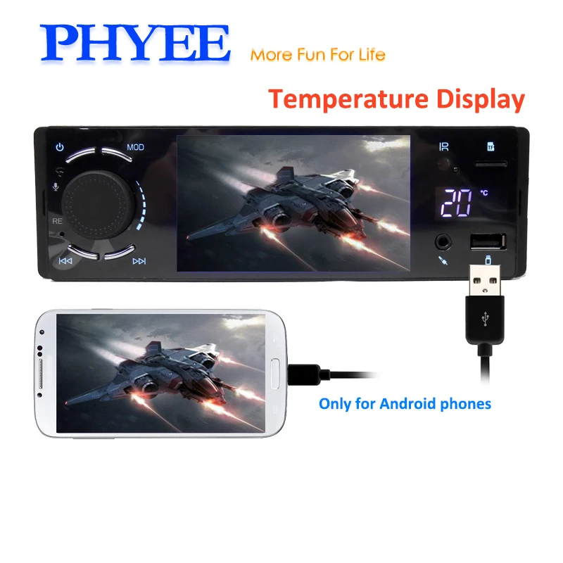 

PHYEE 4" Car Radio Bluetooth Autoradio 1 Din Touch Screen Stereo Audio Video MP5 USB TF Temperature Display Head Unit VX3006BT