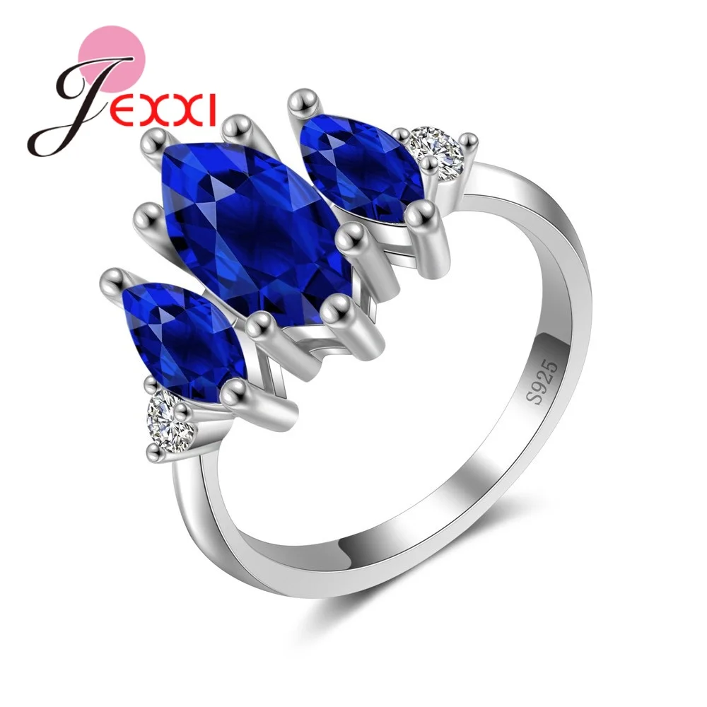 

JEXXI Charm Crown Design Band Rings Fashion S90 Silver Jewelry Shiny CZ Crystal Dark Blue Ring For Beloved Hot Selling
