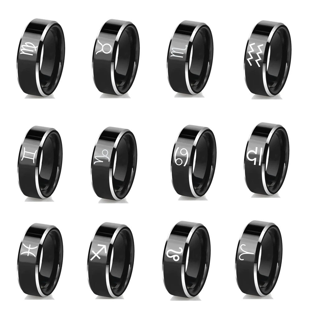 

Engrave 12 Constellation Zodiac Tungsten Rings For Women 8mm Black Men's Aquarius Capricorn Pisces Aries Taurus Gemini Jewelry