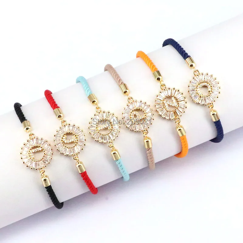 

8Pcs New chic design pave white cz crystal A-Z letter connector bracelet multi color rope bracelets