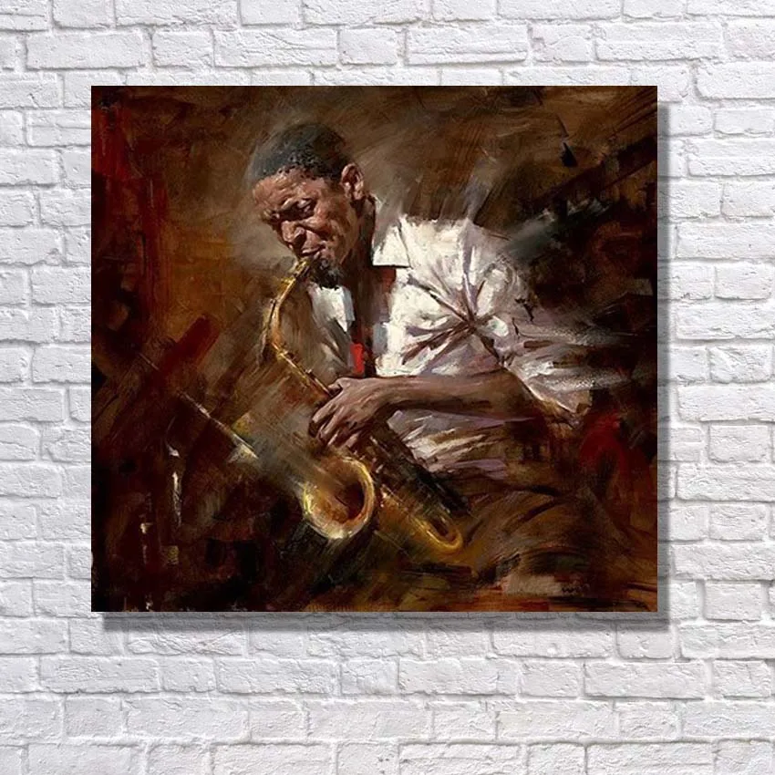 

Musical instruments oil paintnig hand paint top quality frameless figure picture man play the saxophone