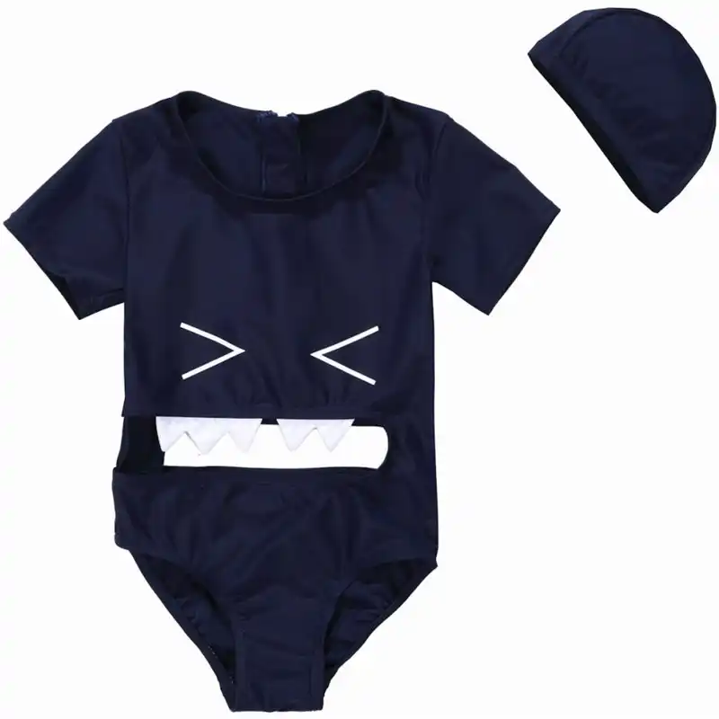 Gilrls One Piece Swimwear 2016 Cute Cut Out Kids Swimsuit Short Sleeve