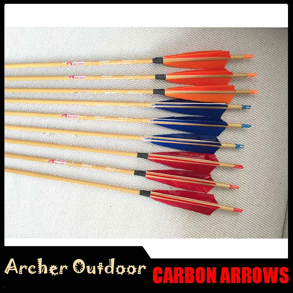 12Pcs Linkboy Archery Bamboo Carbon Arrows Spine 600 32" ID 6.2mm For