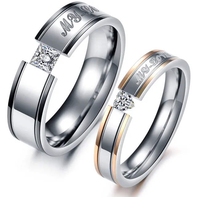 1 Pezzo Prezzo Del Cuore di Modo AAA Cubic Zirconia Strass + Acciaio Anelli Copp 1 Pezzo Prezzo Del Cuore di Modo AAA Cubic Zirconia Strass + Acciaio Anelli Copp