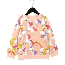 Осенне-зимняя футболка для девочек с принтом радуги и единорога; одежда с длинными рукавами для маленьких девочек; милая рубашка для девочек; детская праздничная одежда с единорогом