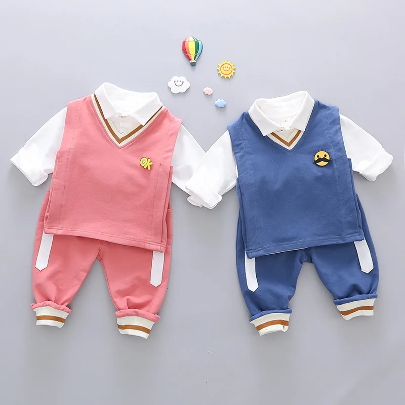 

Campus Wind College Three-piece White Shirt Sleeveless Vest Sister Brother and Sister Kids Clothes Casual
