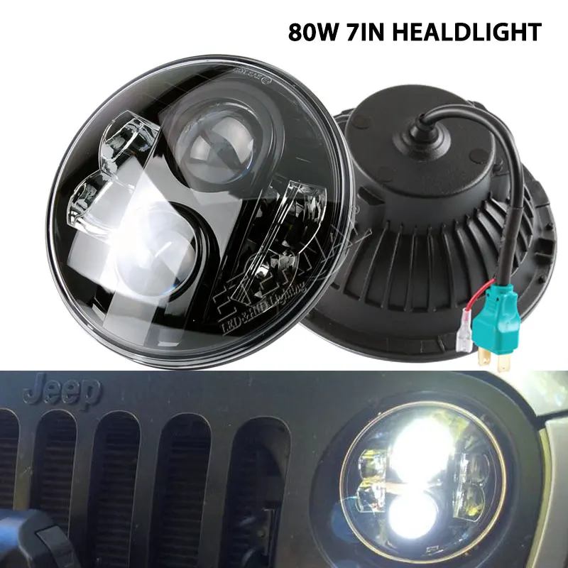 80W 7 LED Headlight For Car 4x4 Offroad Motorcycle Harley Jeep Wrangler JK LJ CJ TJ