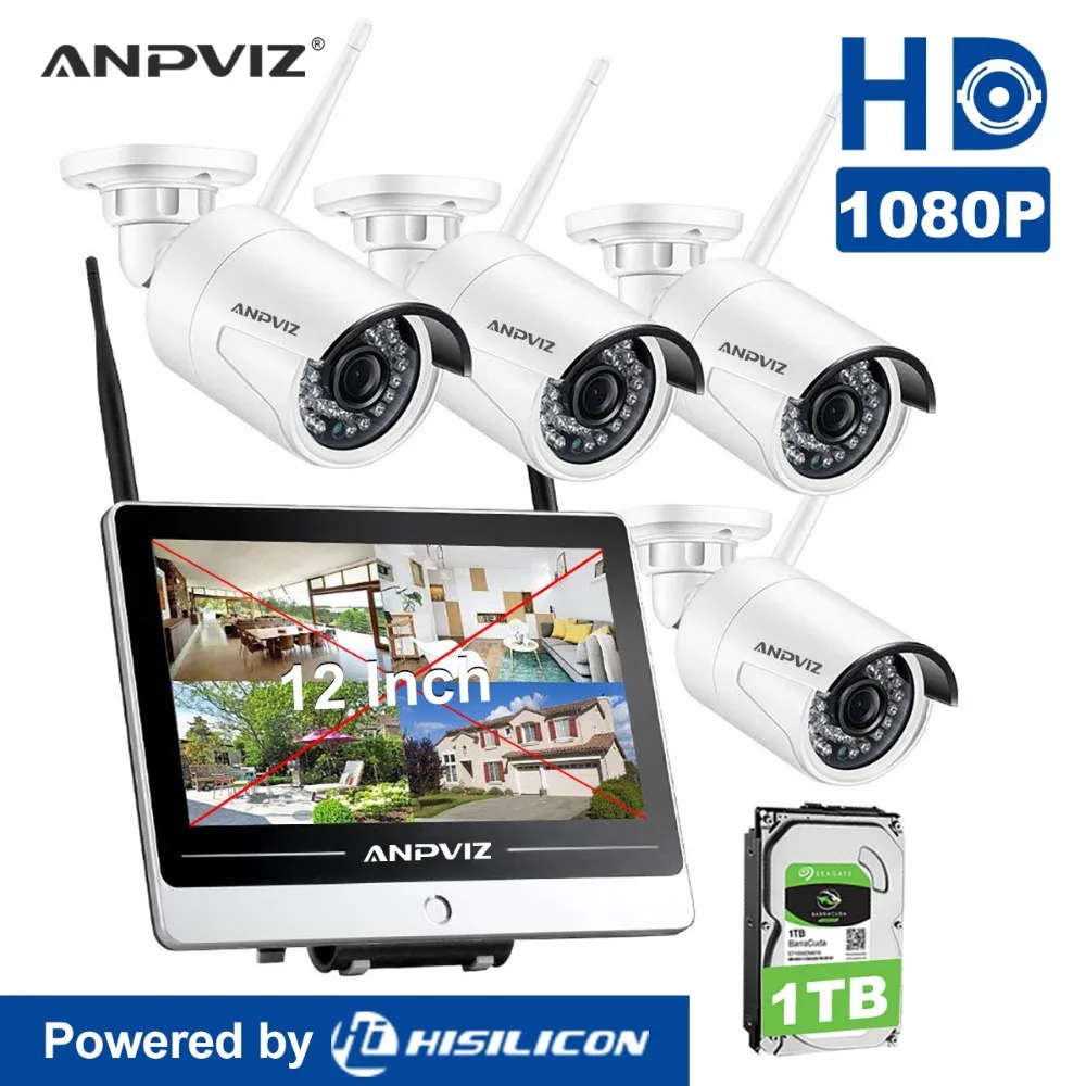 

Anpviz 1080P 4 Channel Wireless NVR CCTV System All In One 4CH WiFi Surveillance NVR Kit With 12'' LCD Monitor 1080P IP Camera