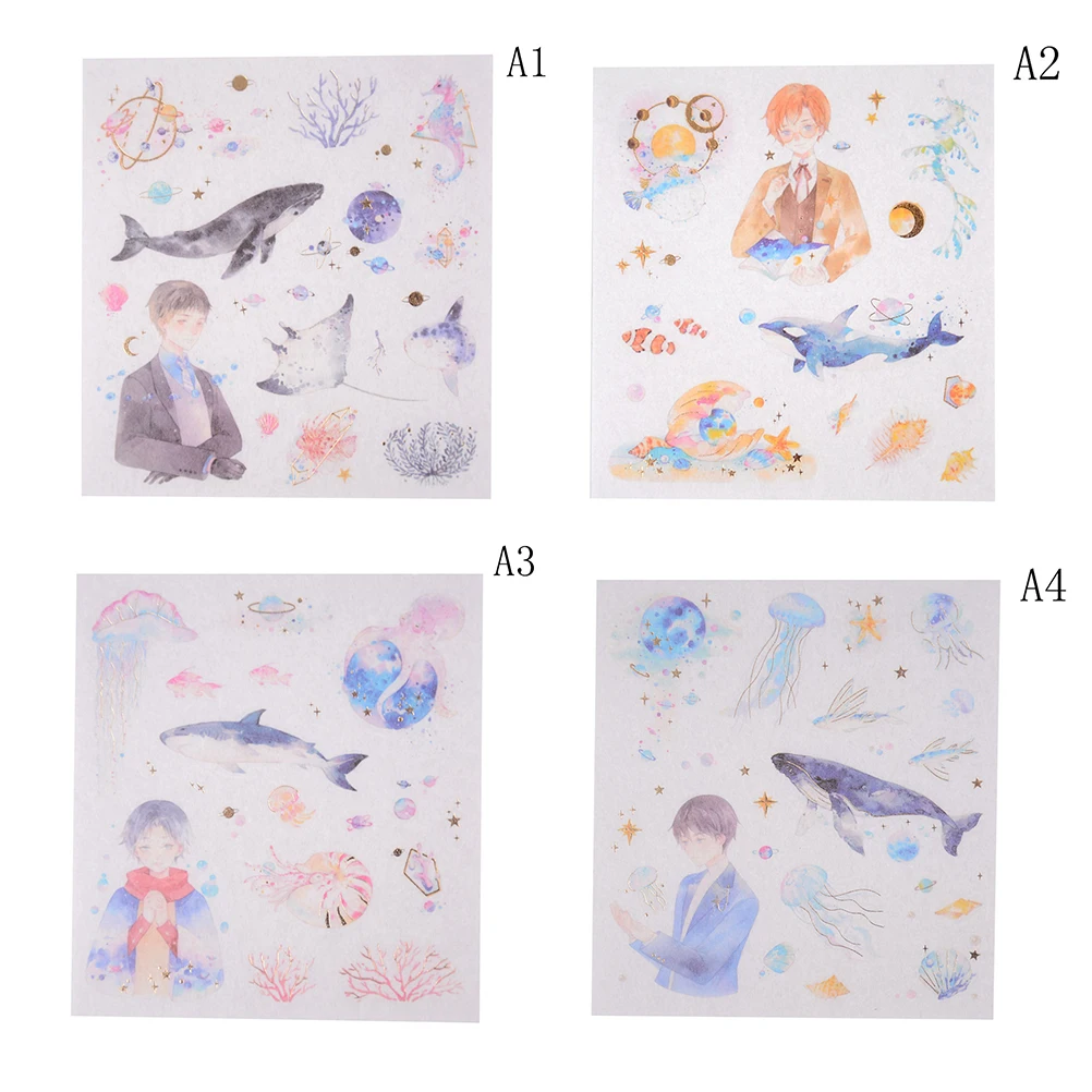 160mmx120mm Kawaii Funny Stickers Sea World Gilding Adhesive Stickers Scrapbooking DIY Decoration Diary Stickers