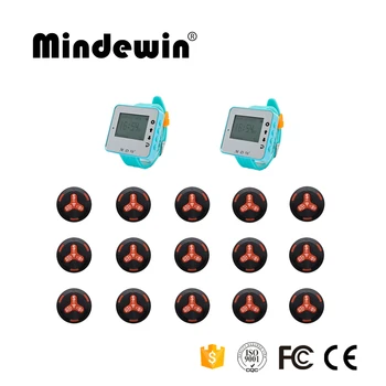 

Mindewin New Beeper Call Service 15pcs Call Button + 2pcs Watch Receiver Pager Restaurant Server Paging System