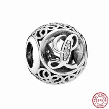 Алфавит L бусины в винтажном стиле шрифт ясно CZ для женщин ювелирных изделий DIY Fit PANDORA талисманы Серебро 925 LE015-L