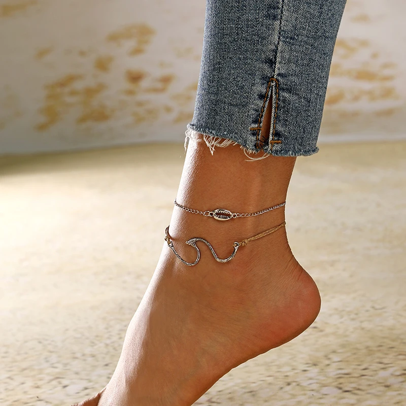 XIYANIKE Boho Shell Dolphin Rope Anklets Summer Ocean For Women Double Layer Ankle Bracelet Dress Sandals Beach Accessories | Украшения и