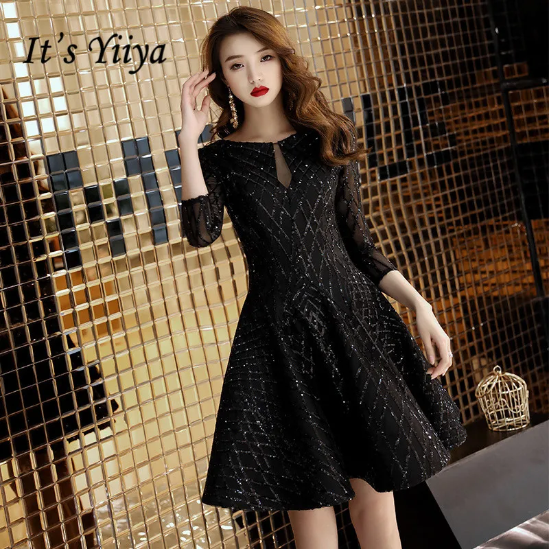 

It's YiiYa Cocktail Dresses Little Black Bling Half Sleeve Short Formal Dress Elegant Party Ball Gown For Girls E009
