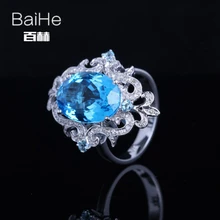 BAIHE Sterling Silver 925 4.7ct Certified Flawless Oval CUT Genuine Blue Topaz Engagement Women Trendy Fine Jewelry fashion Ring