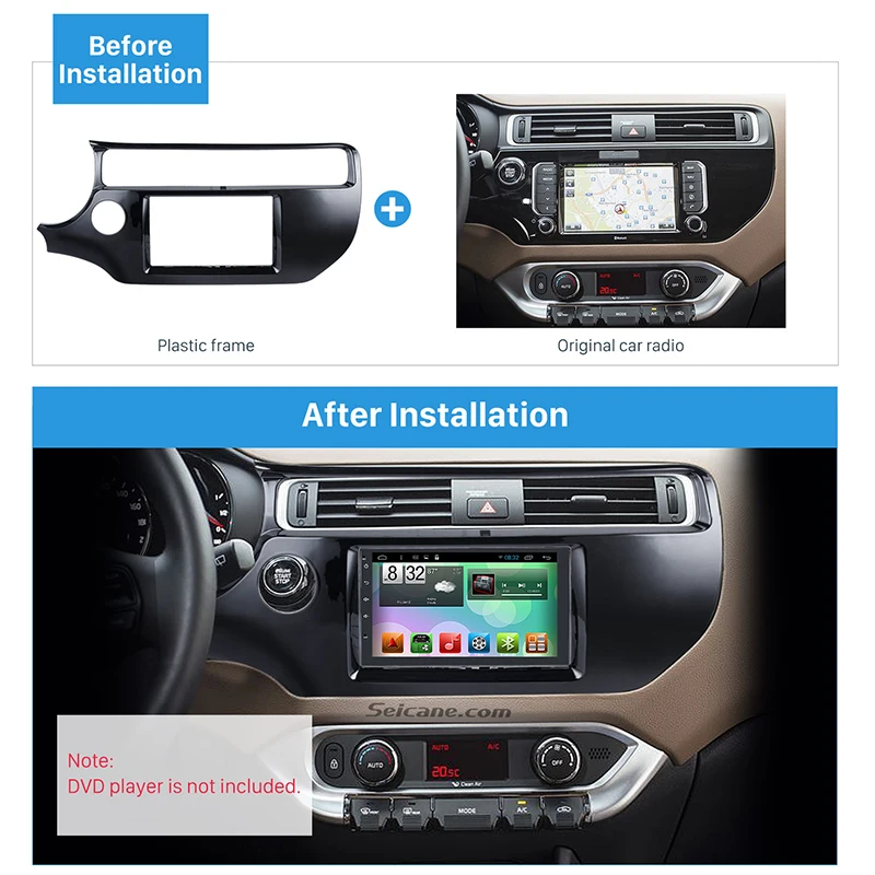

Seicane UV Black Double Din Car Radio Fascia Stereo Interface Panel Kit for 2015 2016 KIA K3 RIO Left Hand Drive DVD Frame