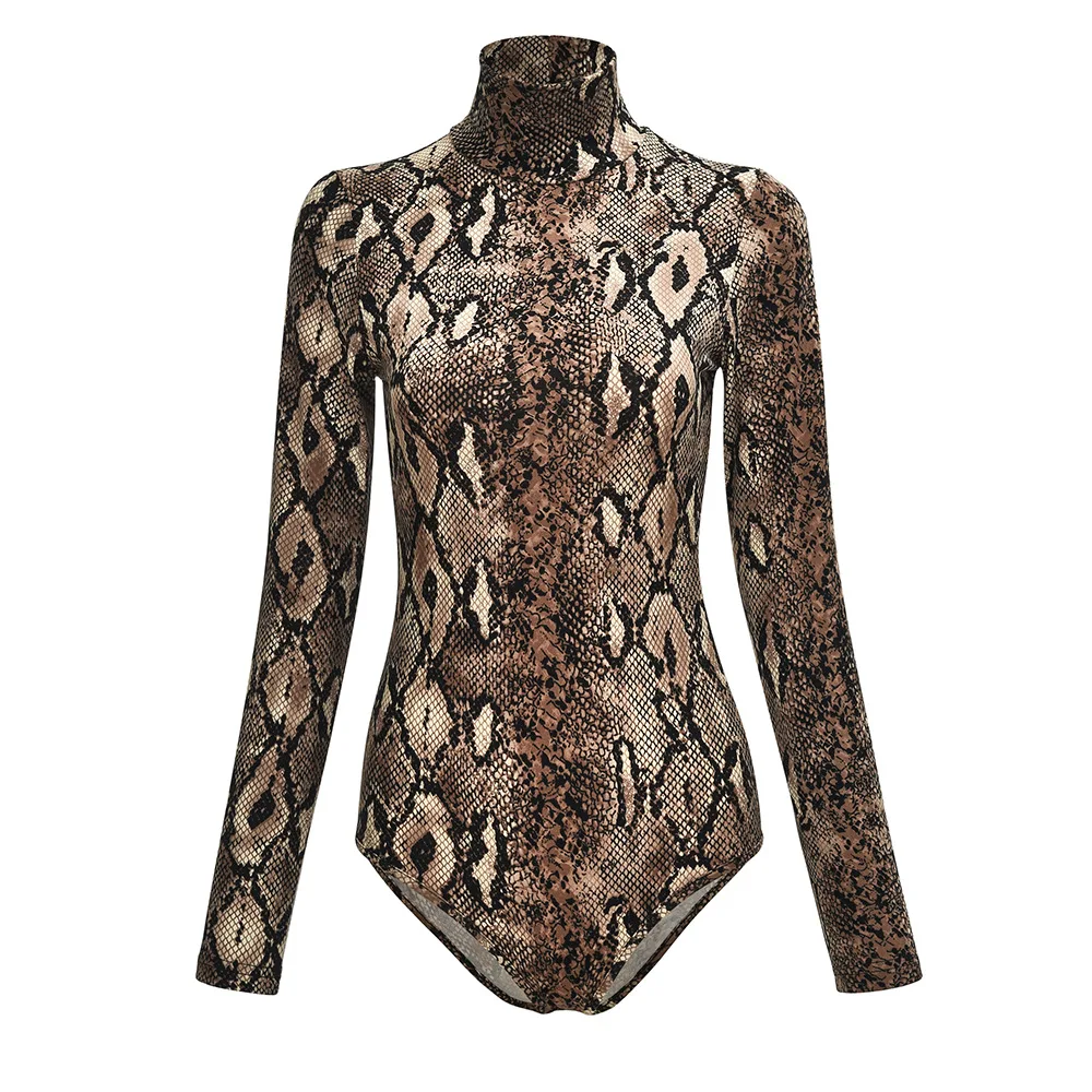 EIFER Леопардовый боди для женщин Сексуальная Bodycon Тощий средства ухода за кожей костюм Водолазка с длинным рукавом
