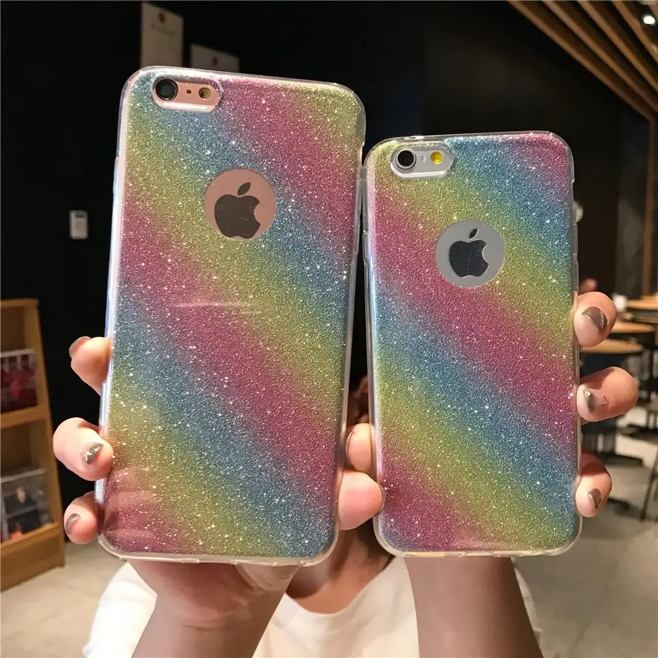 Блеск 2 в 1 Rainbow Чехол для iPhone 7 Plus SE 6 s 8 X XR XS MAX huawei Коврики 20 10 Lite p20 P10 Honor 8X ТПУ чехол