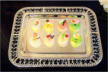 

42*32.5cm Modern rectangular Crystal serving tray silver metal tray decorative serving trays cake pan for home decoration FT027