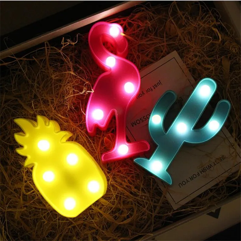  Cartoon Flamingo Cactus 3D LED Night Light Christmas decor Children kids room Night Lamp LED Table  - 1000007635963
