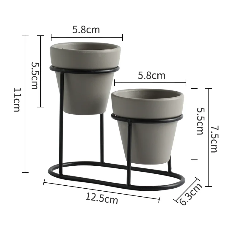 Скандинавские железные керамические сиамские художественные вазы простая настольная ваза рамка керамическая кофейная домашняя комната сад цветочный горшок украшение - Цвет: Black Gray