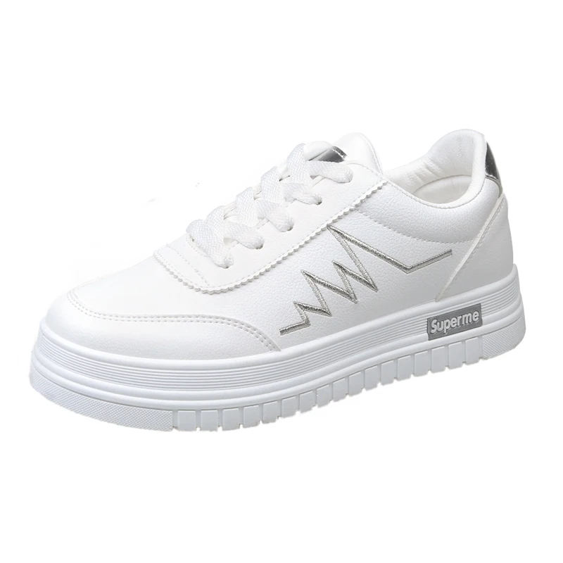 

White Platform Sneakers Womens Shoes 2019 Korean Summer New Lace Up PU Casual Shoes Breathable Women Sneakers Zapatos De Mujer
