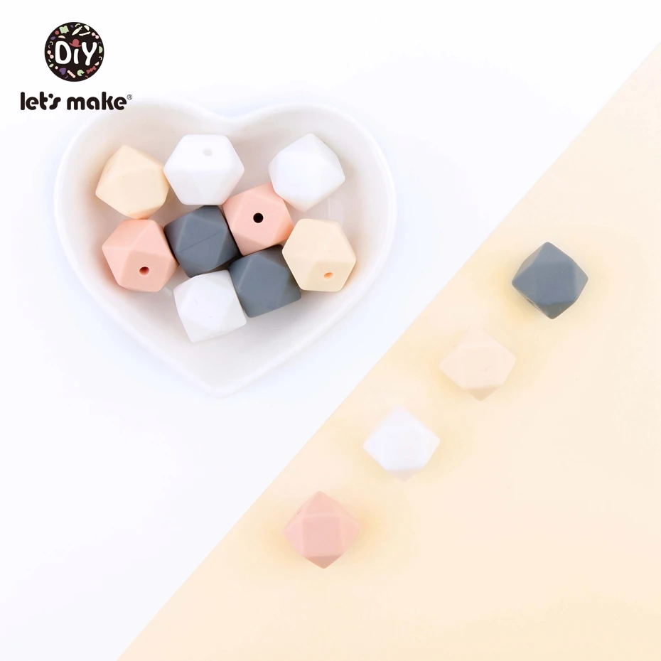 Let'S Make 20Pc 14Mm Hexagon Silicone Teether Beads Baby Tiny Rod Multifaced Baby Teething Toy Beaded Silicon Baby Teether Toy