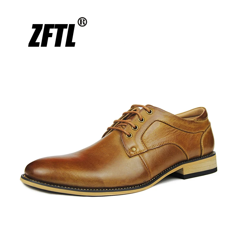 

ZFTL New Men Business causal shoes man dress shoes large size genuine leather male lace-up leisure shoes handmade black/brown 41