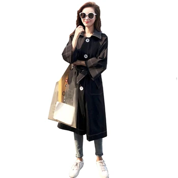 

Plus Size Fashion Single Breasted Long Trench Coat Women 2018 Spring Autumn New Korean Loose Casual Windbreaker Outerwear O643
