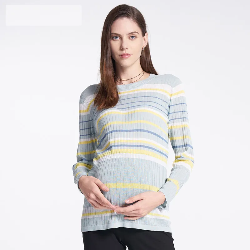 

2019 New Arrival O-neck Long Sweater Maternity Clothing Pregnancy Clothes Spring stripe Maternity Sweaters Knitting T Shirts