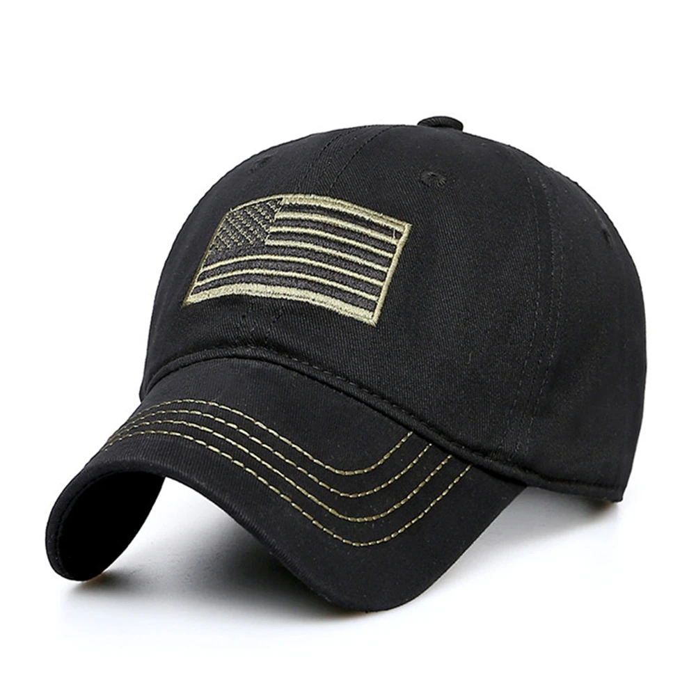 New Men American Sports Tonal Flag Patch Embroidery Curved Cap Military Tactical Operator Detachable Baseball Army Camo Hat - Цвет: Черный