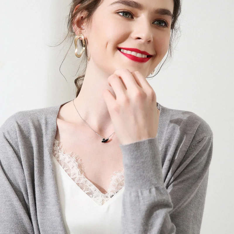 

New arriving cardigan women's V-neck knitted primer shirt with pure colour casual sweater