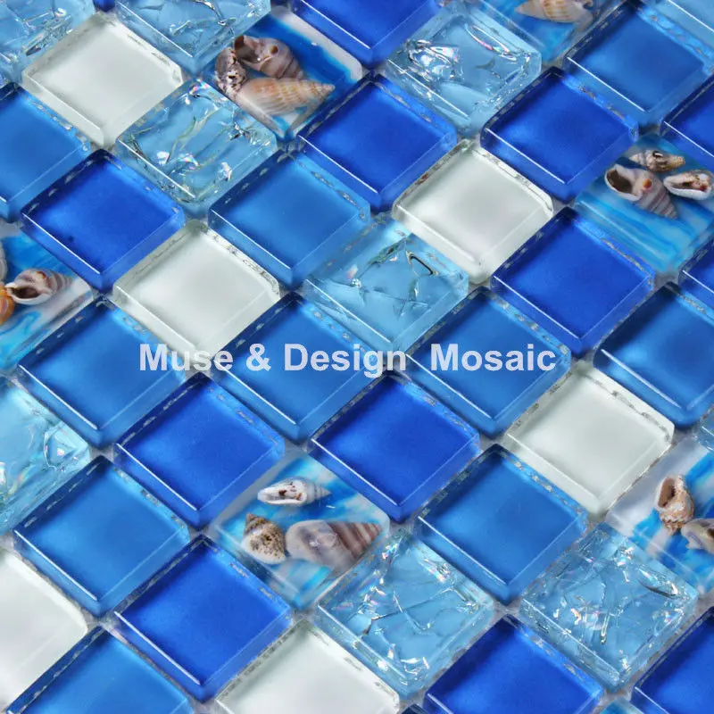 Blue White glass Shell Resin Mosaic (4)_