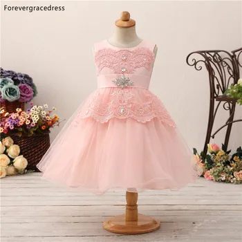 

Forevergracedress Lovely Pink Flower Girls Dresses 2019 Ball Gown Lace Sleeveless Bow Back Kids Pageant Children Gowns