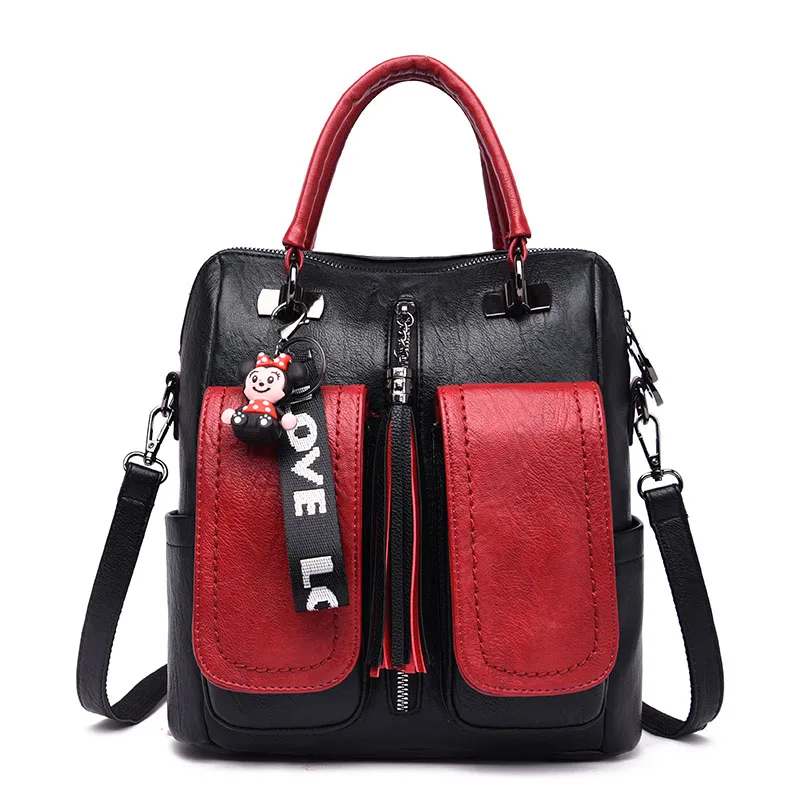 Red and Black 3-в-1 Для женщин рюкзаки Винтаж женские сумки через плечо из мягкой кожи Рюкзак Женская дорожная сумка рюкзак роскошные сумки для девочек Mochila - Цвет: Red and Black
