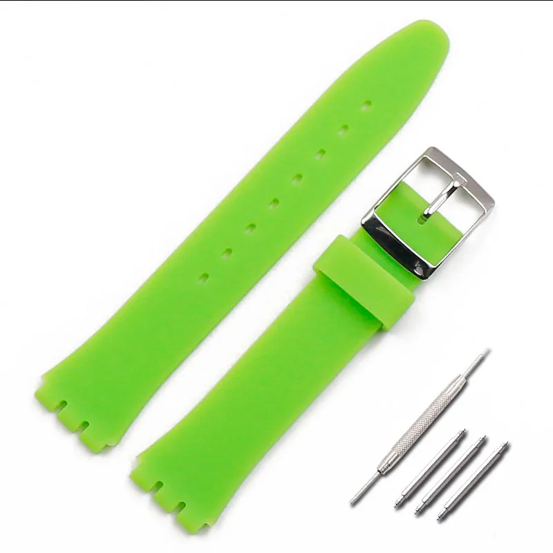 Аксессуары для часов Пряжка 17 мм 19 мм силиконовый ремешок для мужчин Swatch waterproof водонепроницаемый ремешок для часов - Цвет ремешка: Light green