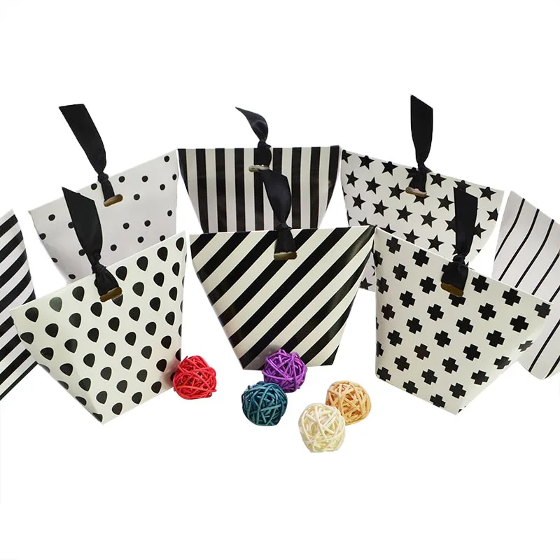 5/10pcs DIY Halloween Paper Candy Box Black Stripe Star Raindrop Print Biscuit Cake Bag for Home Party Gift Bags Baking Supplies