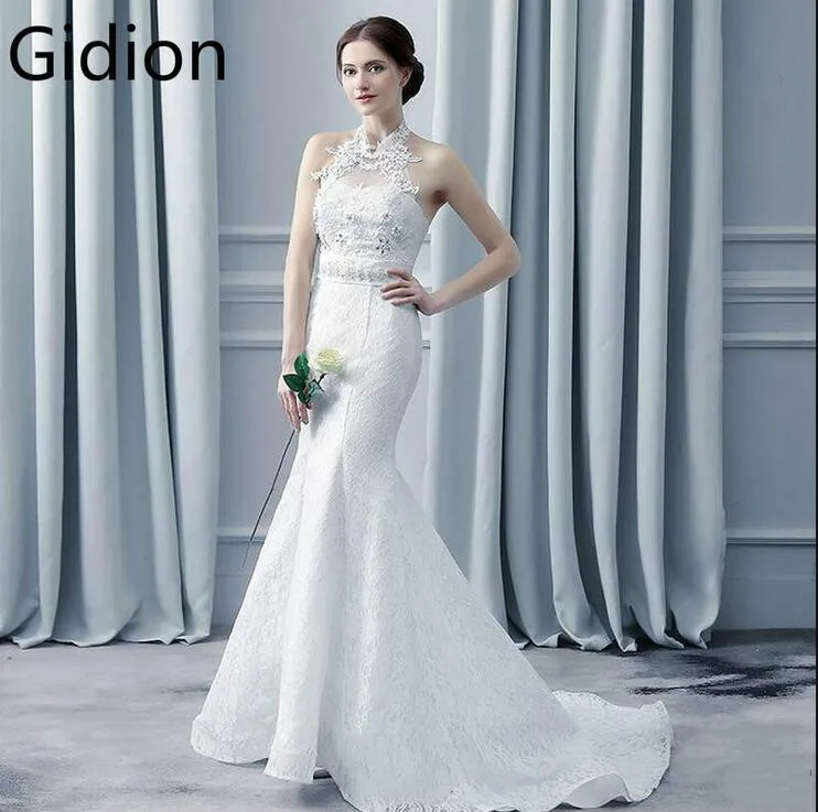 2017 Новый дизайн Русалка белое кружево Холтер декольте свадебное платье